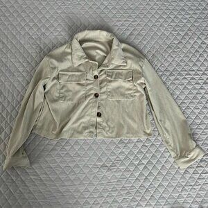 Button Up Cream  Cropped Courderoy Jacket